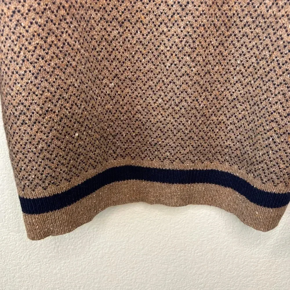 J crew men's 1/4 zip merino wool blend tan and navy sweater size M